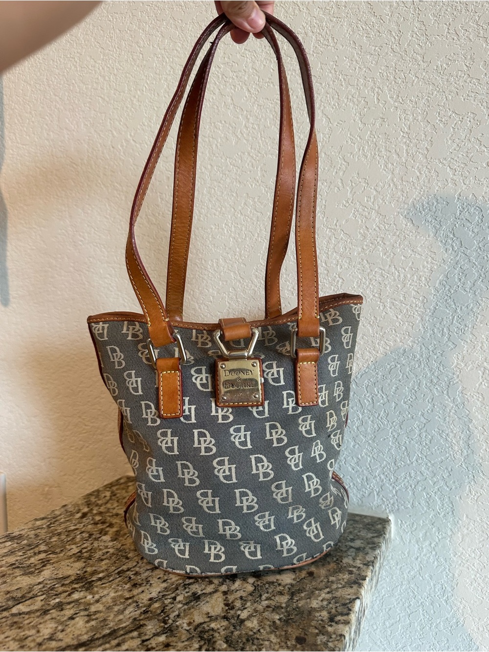 Vintage Dooney & Bourke Signature Monogram Bucket Bag - Authentic